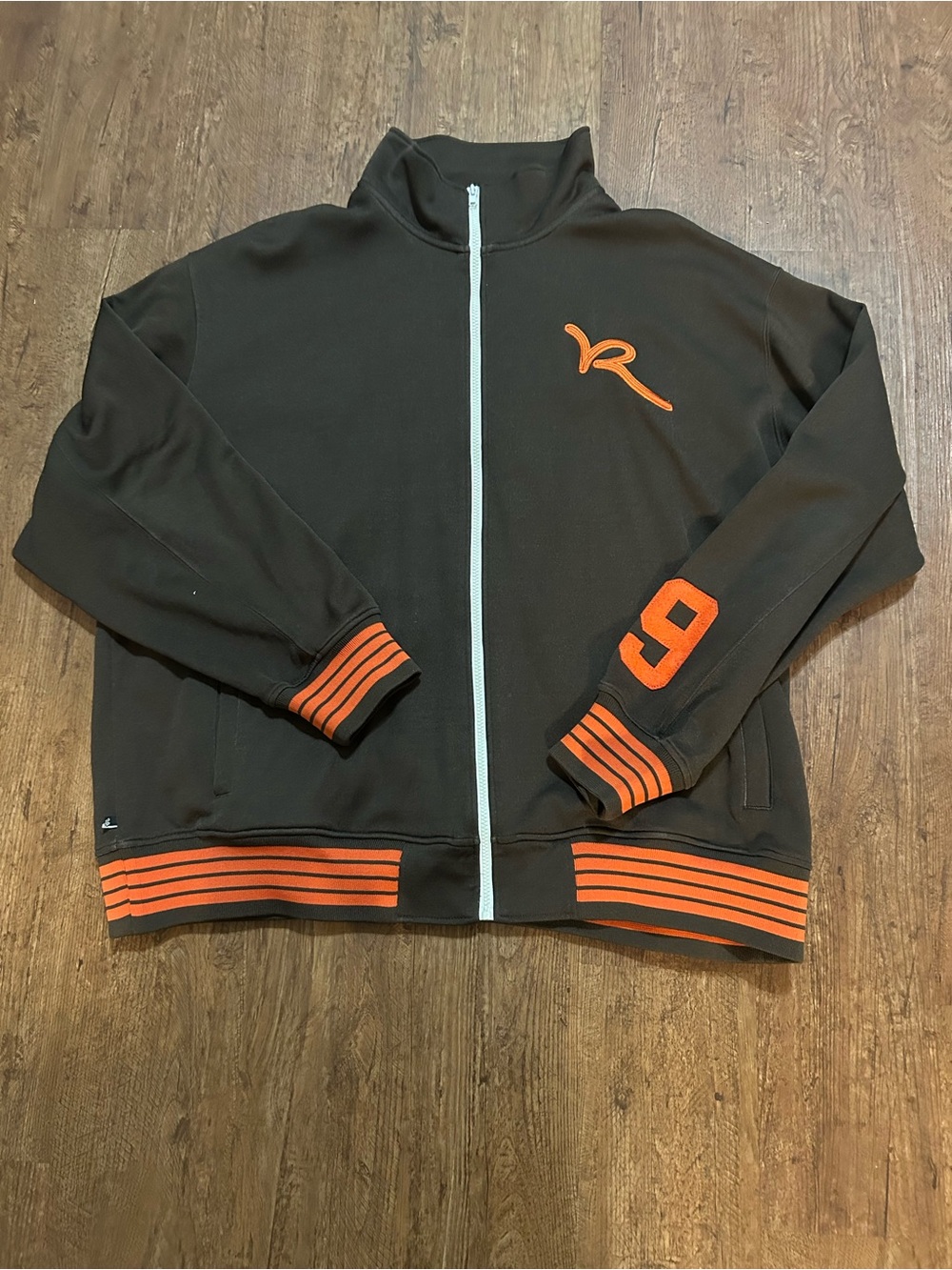 Rocawear Mens 3XL Brown Orange Track Jacket Y2K Hip Hop Full Zip 9 Logo - Picture 2 of 6